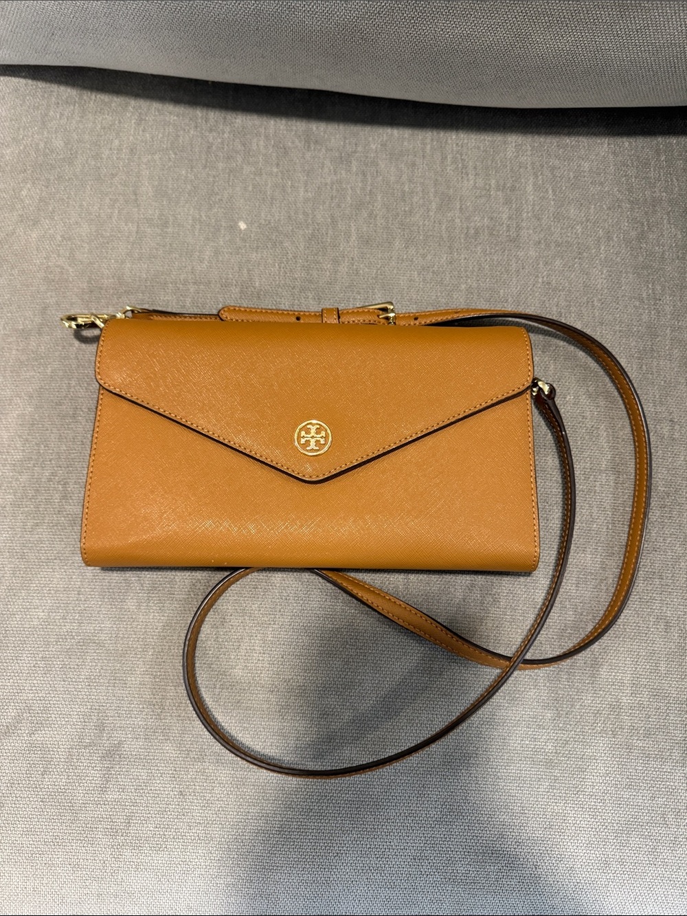 Tory Burch Camel Saffiano Leather Crossbody Wallet